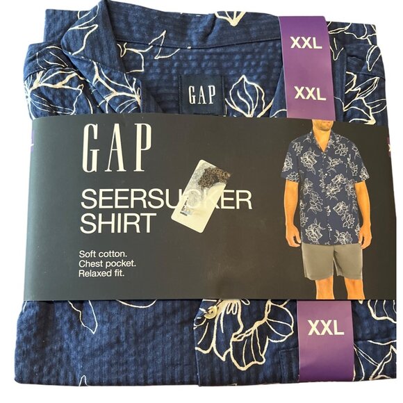Gap Men's Short Sleeve Seersucker Vacay Shirt Size XXL Blue Floral Soft Cotton - Picture 1 of 4